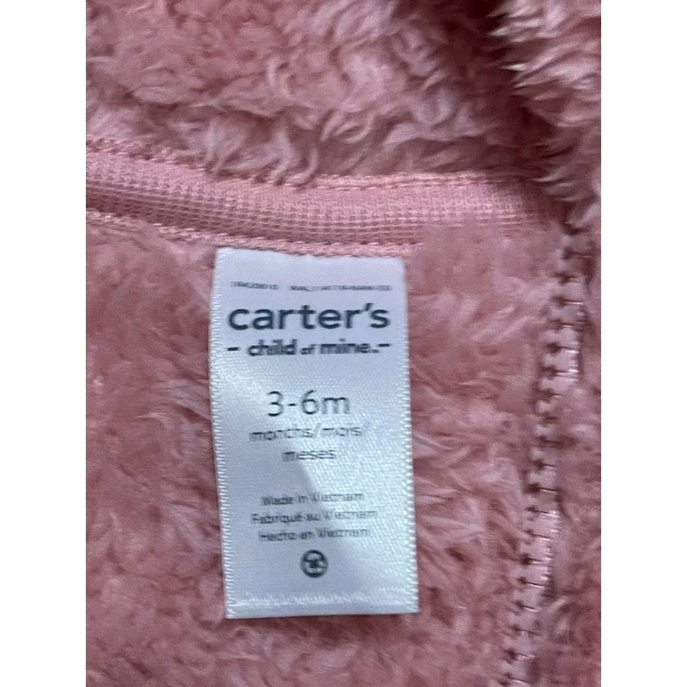 Carter's Snowsuit, Baby Size 3-6M, Pink Full Zip, Fleece Hoodie One Piece Winter